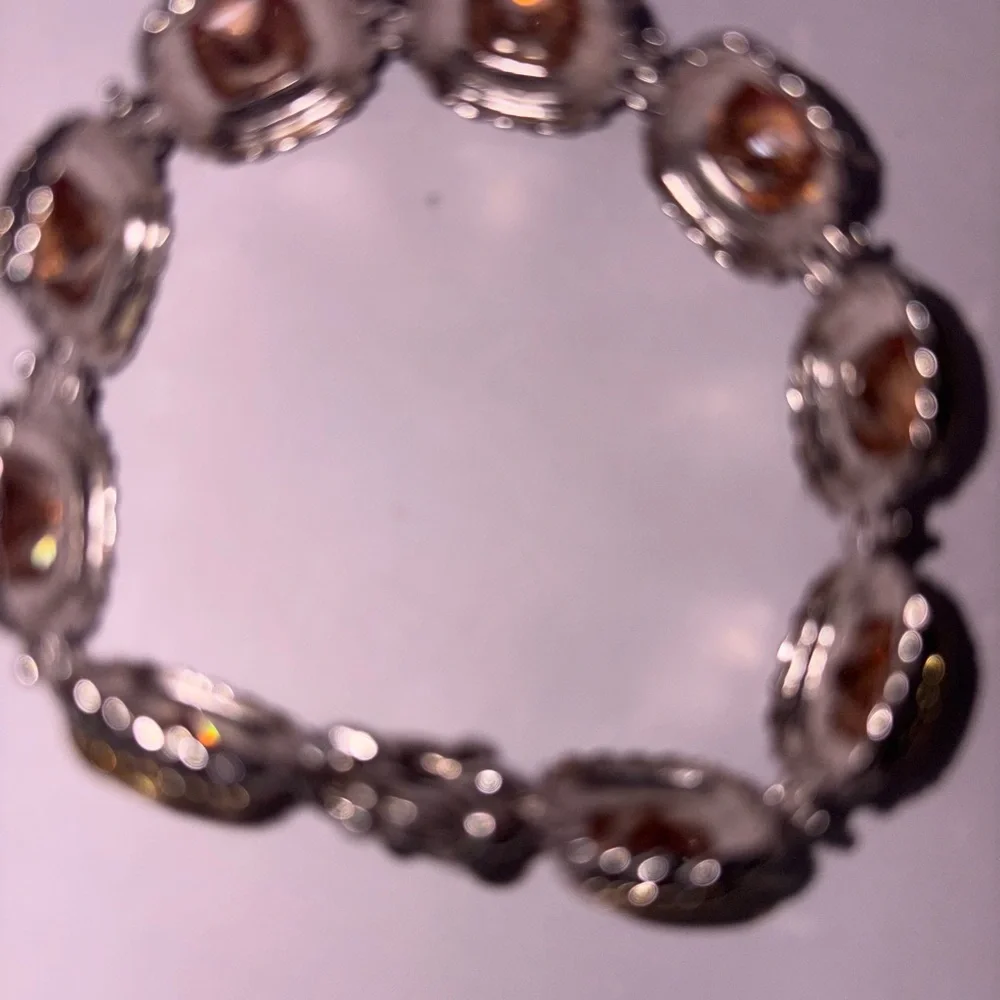 VTG Sterling Silver 925 2 Toned CZ Citrine Chunky Tennis Bracelet 7" Stunning - Picture 7 of 12